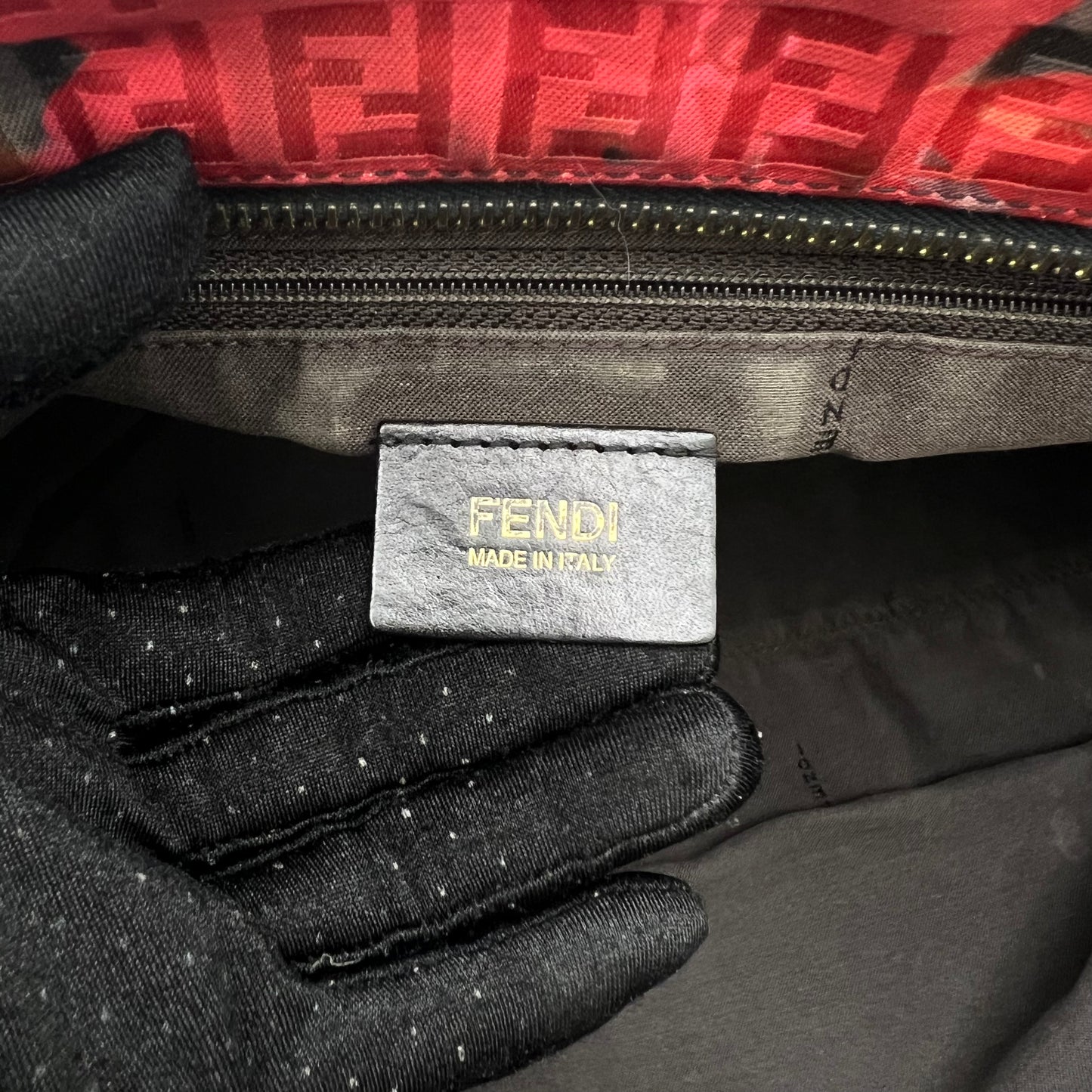 Fendi Black and Floral Printed Zucchino Zip Tote