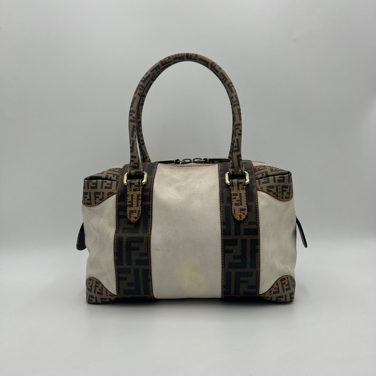 Fendi White Canvas Zucca Zucchino Spalmati Boston 30