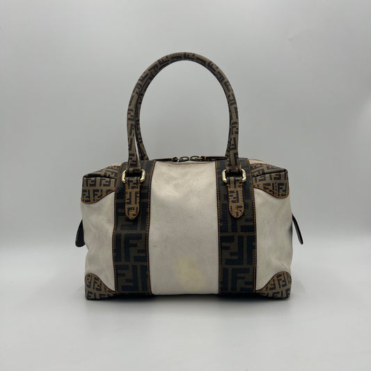 Fendi White Canvas Zucca Zucchino Spalmati Boston 30