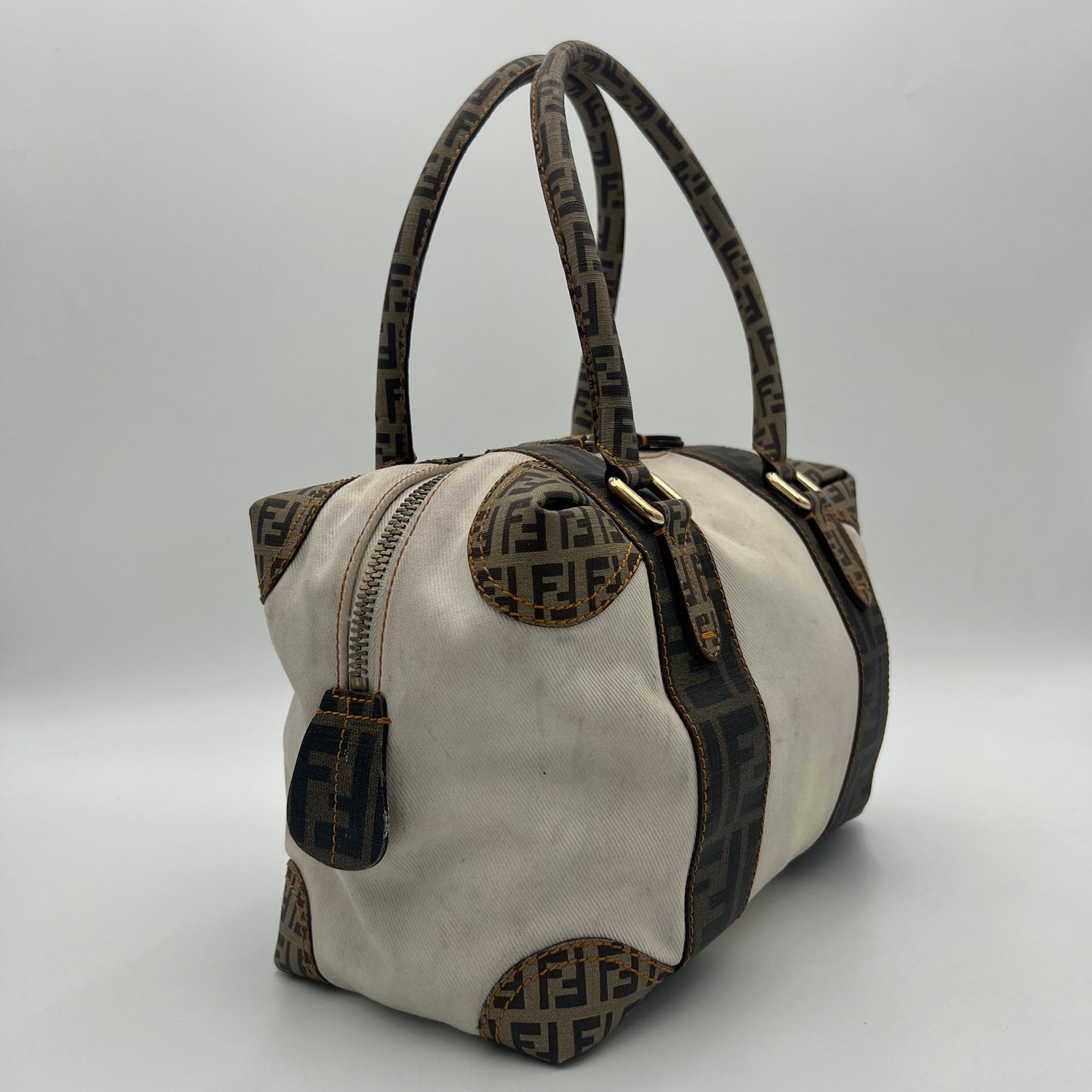 Fendi White Canvas Zucca Zucchino Spalmati Boston 30