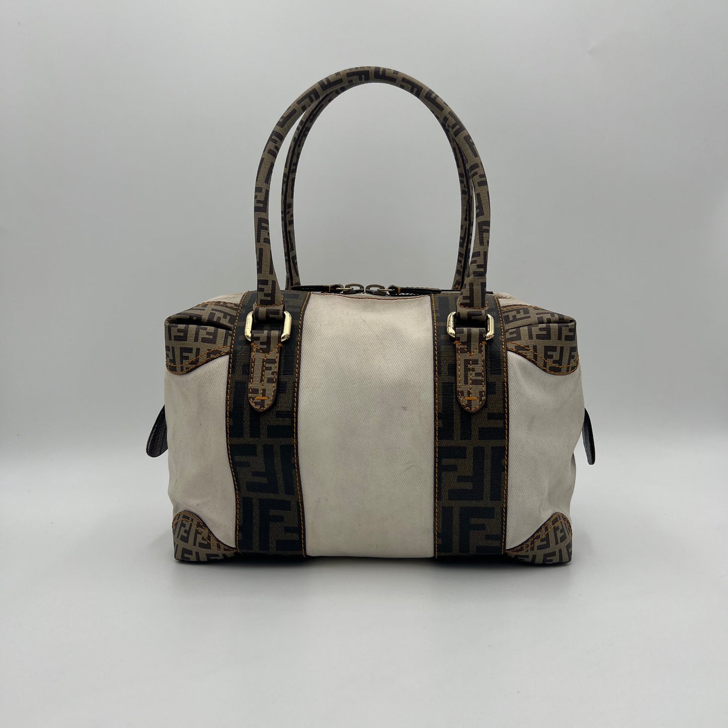 Fendi White Canvas Zucca Zucchino Spalmati Boston 30
