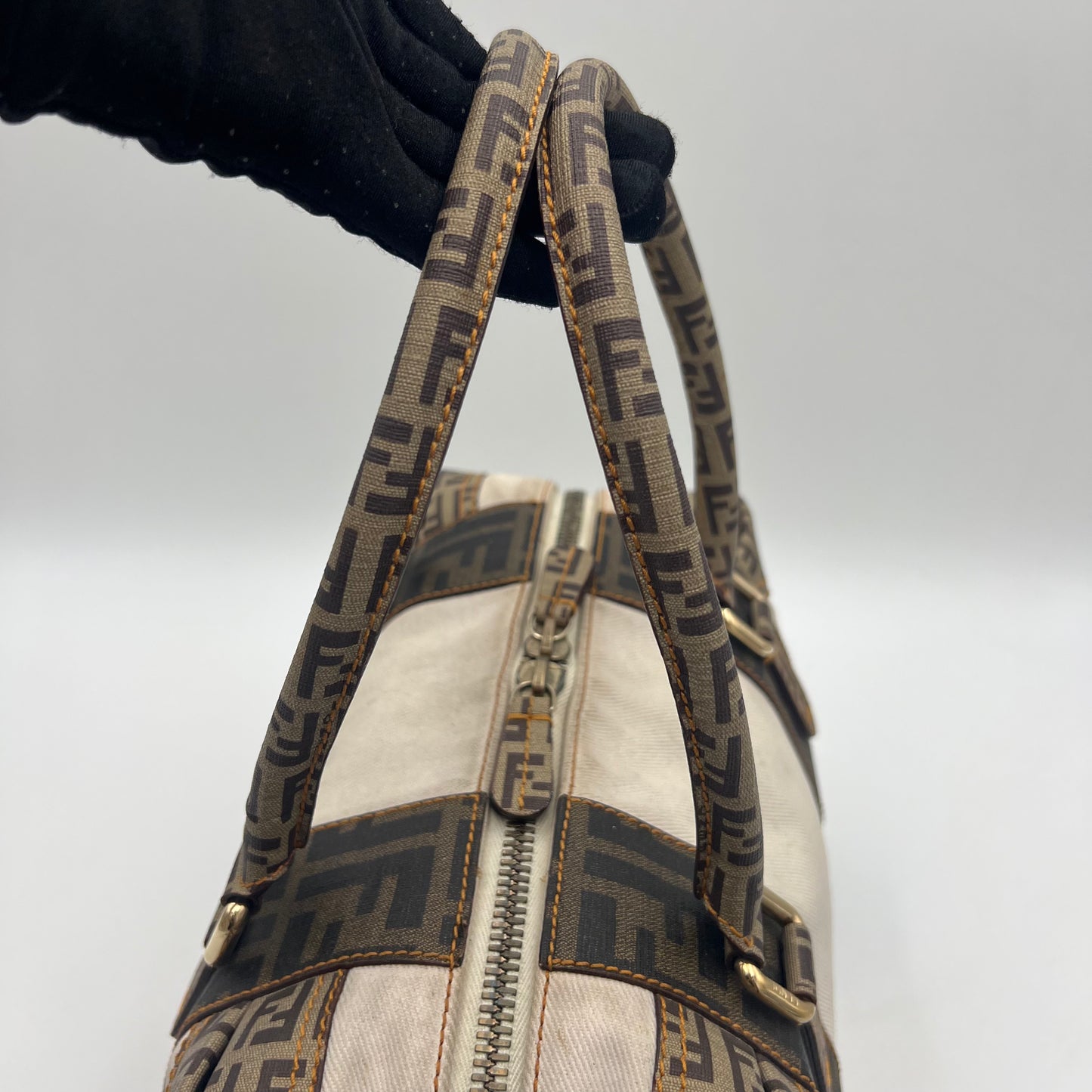 Fendi White Canvas Zucca Zucchino Spalmati Boston 30