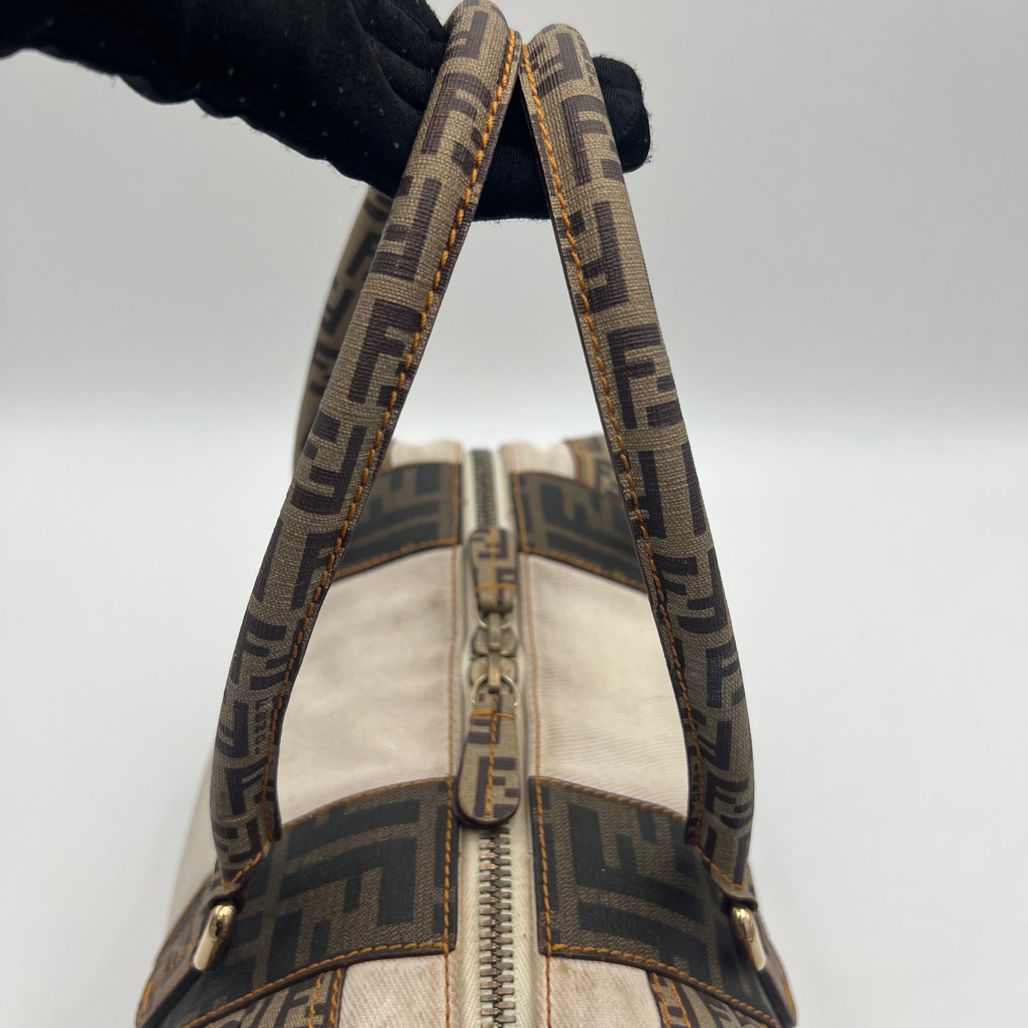 Fendi White Canvas Zucca Zucchino Spalmati Boston 30