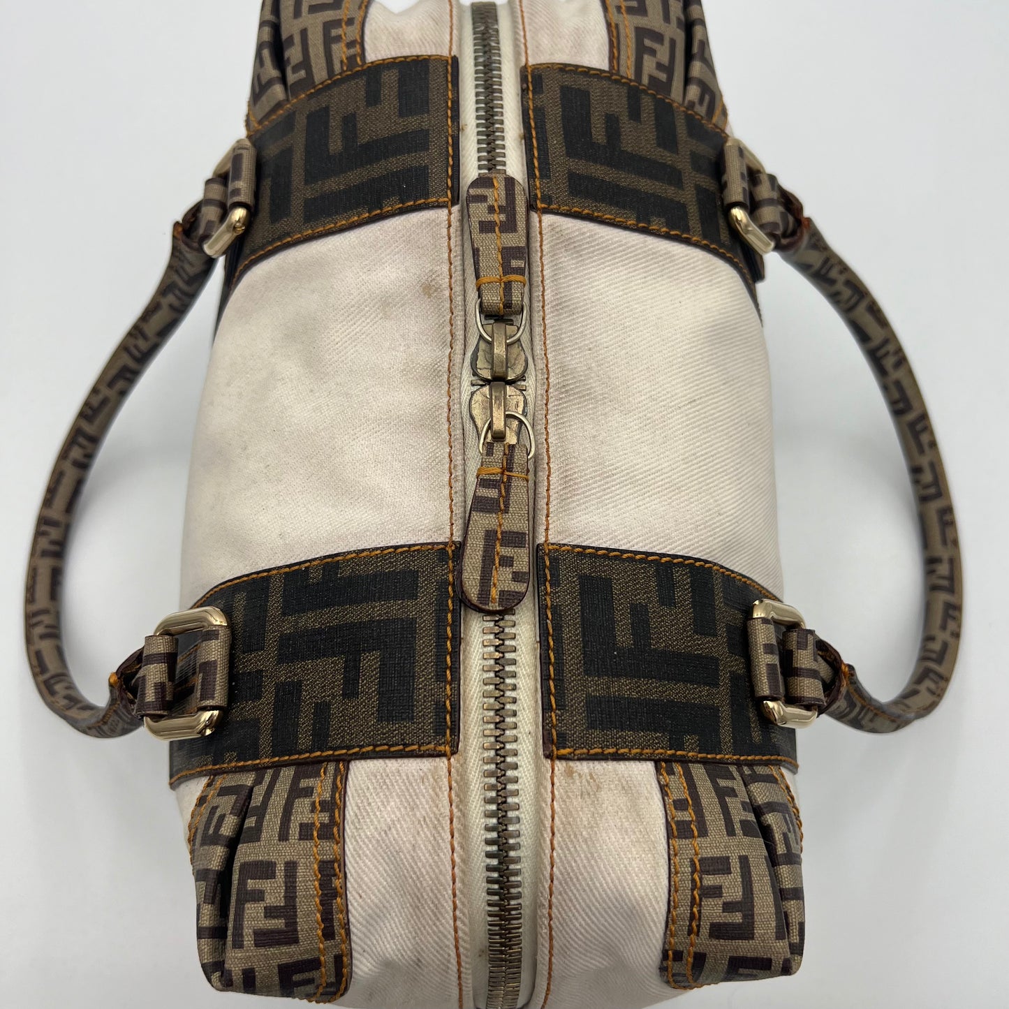 Fendi White Canvas Zucca Zucchino Spalmati Boston 30