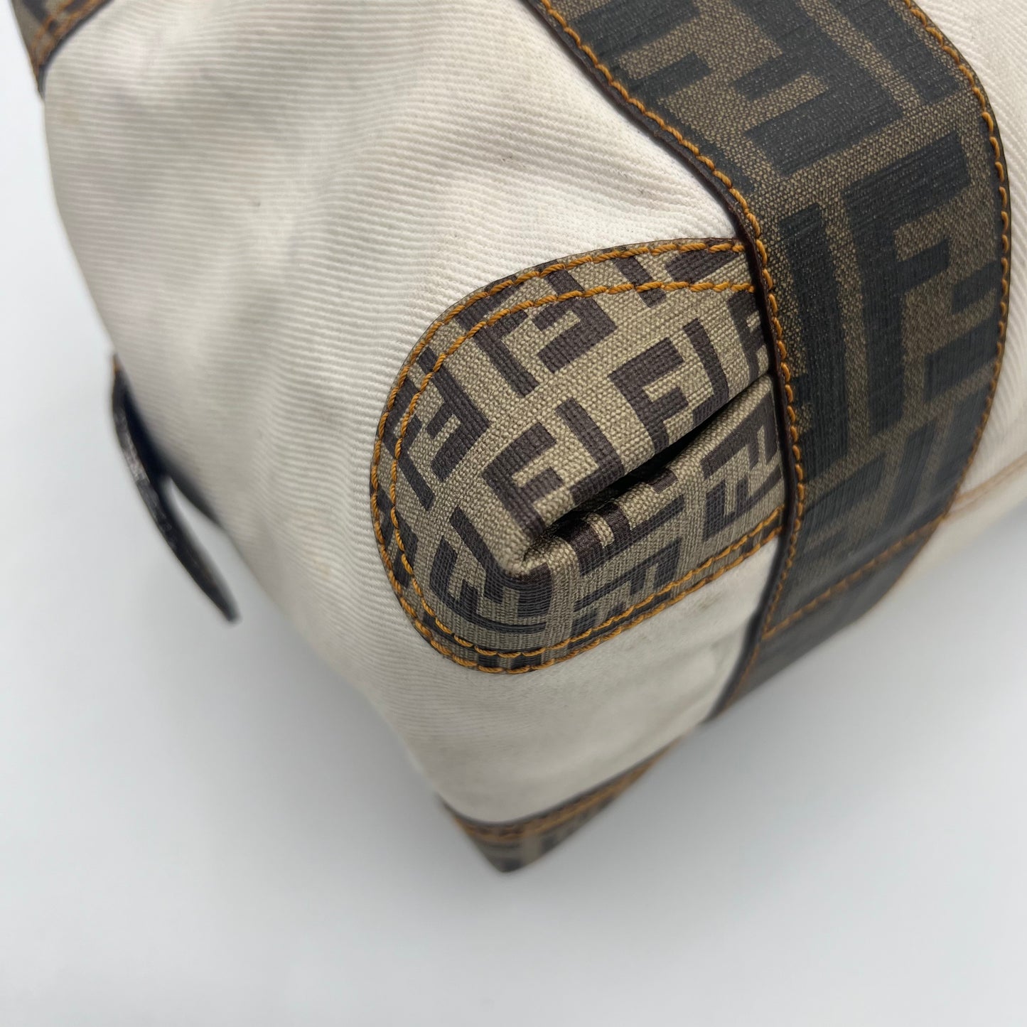 Fendi White Canvas Zucca Zucchino Spalmati Boston 30