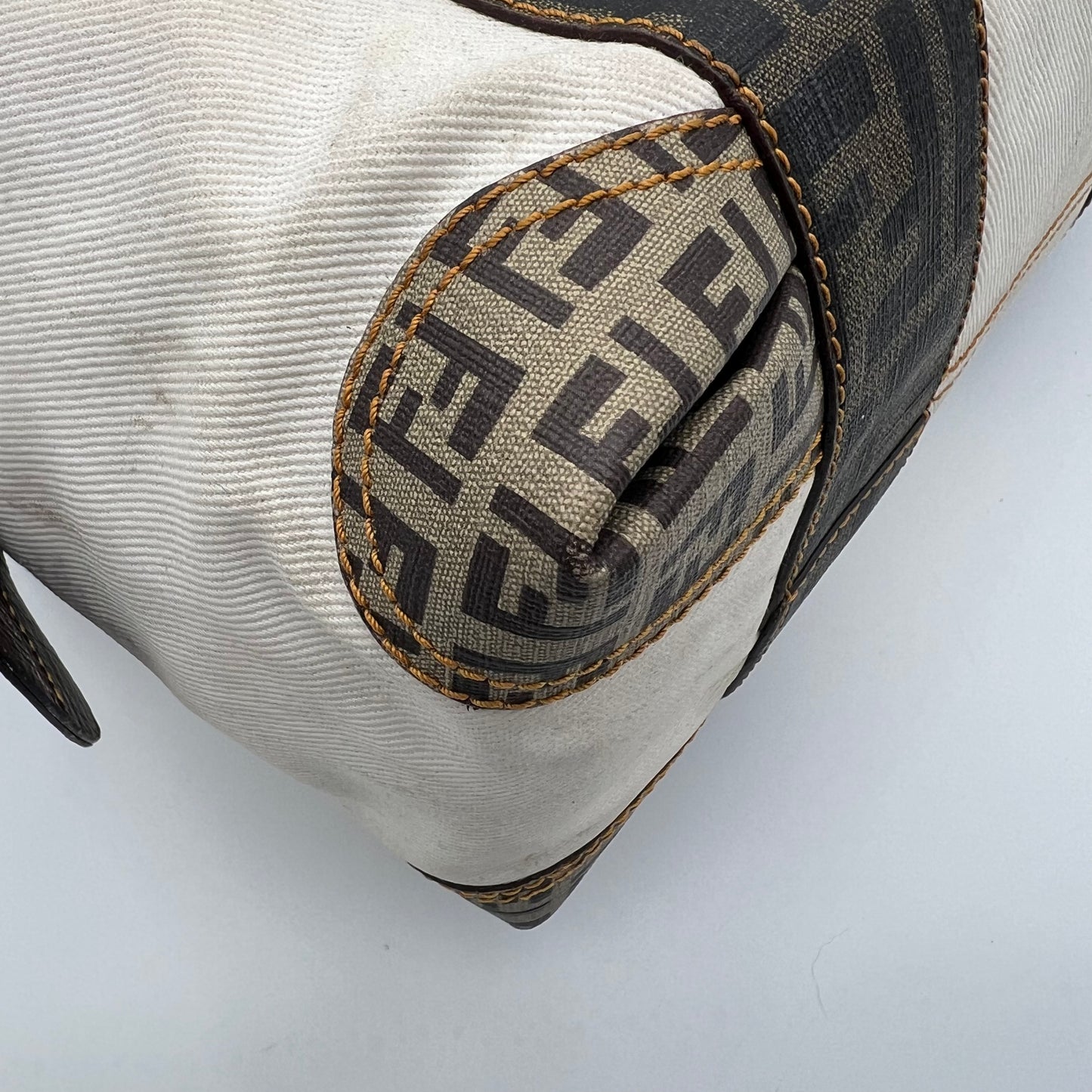 Fendi White Canvas Zucca Zucchino Spalmati Boston 30