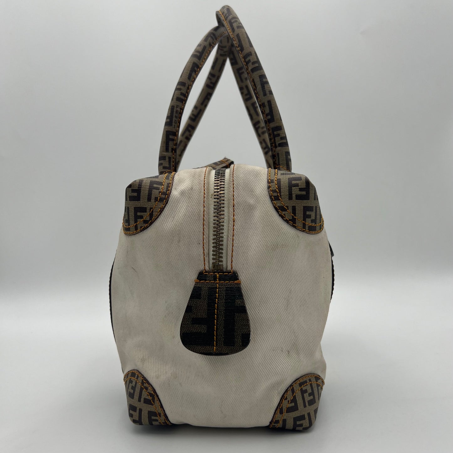 Fendi White Canvas Zucca Zucchino Spalmati Boston 30