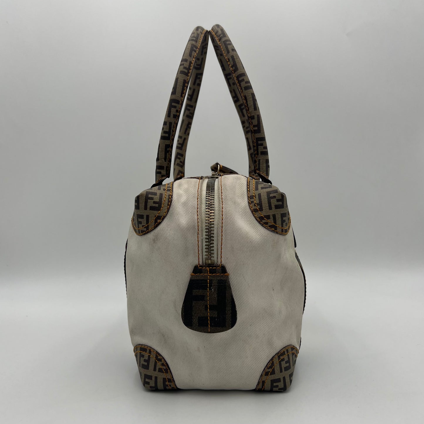 Fendi White Canvas Zucca Zucchino Spalmati Boston 30