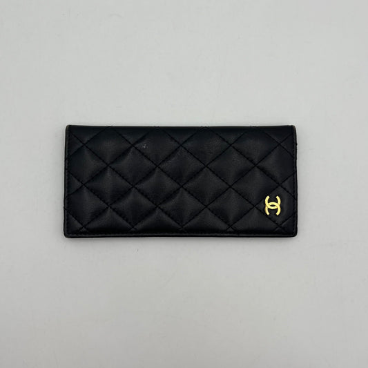 Chanel  Black Quilted Bifold Long Wallet