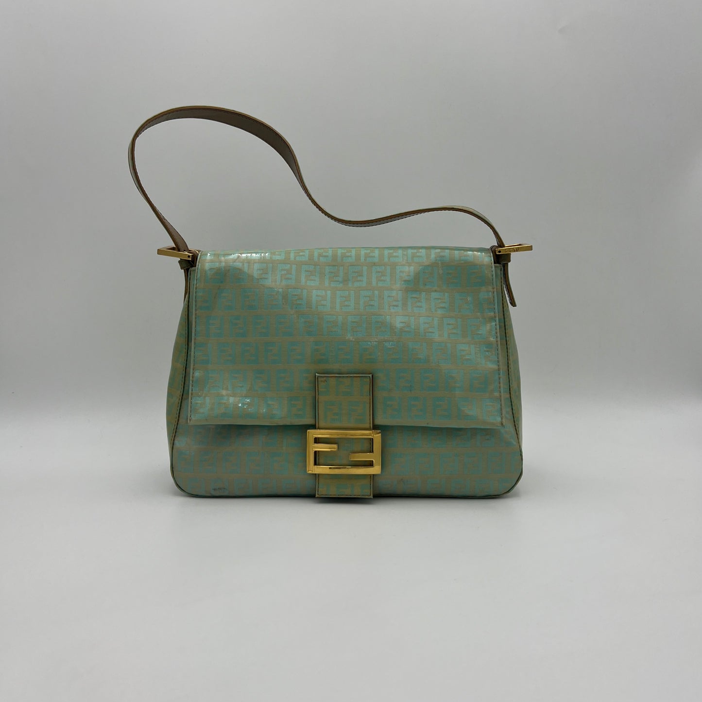 Fendi Light Green Zucchino Coated Canvas Mamma Baguette GHW