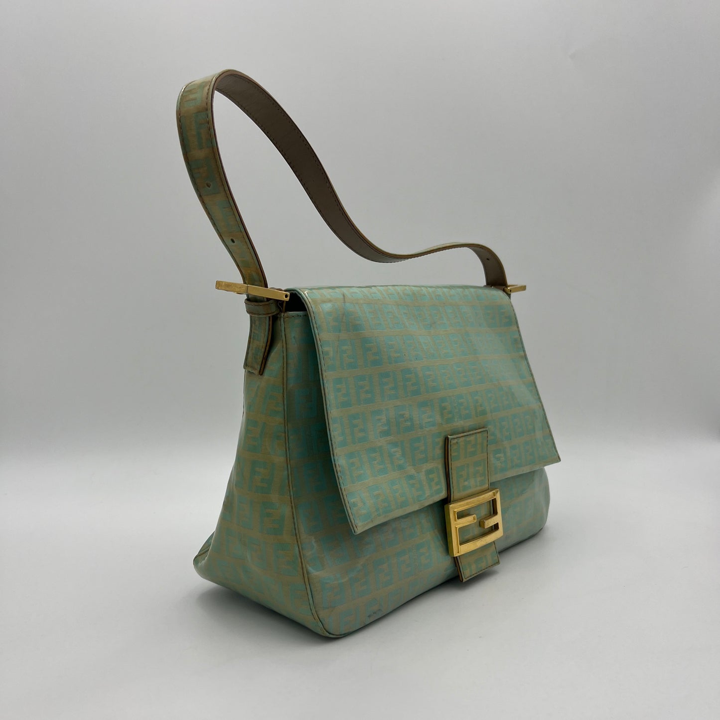 Fendi Light Green Zucchino Coated Canvas Mamma Baguette GHW