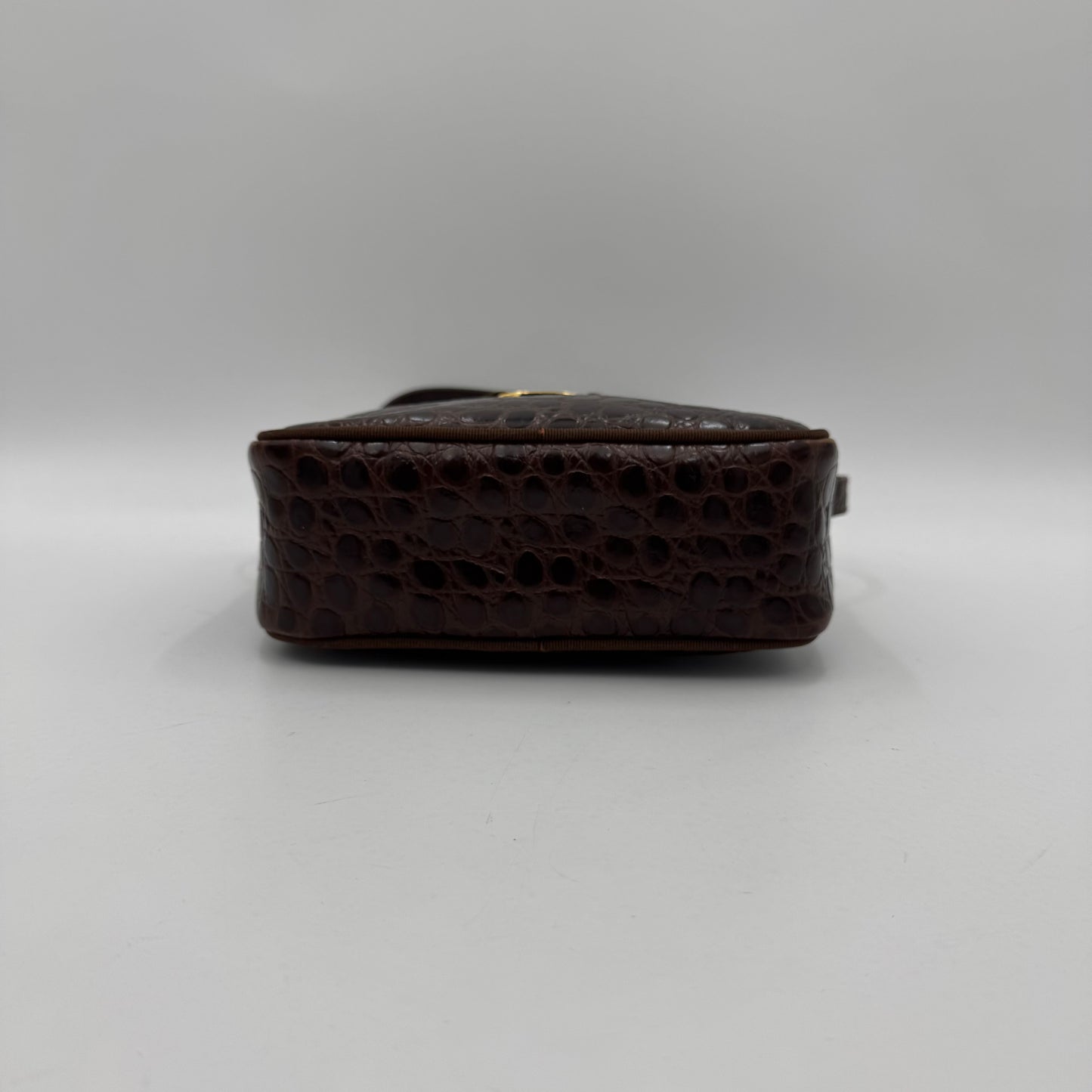 Salvatore Ferragamo Brown Croc Embossed Leather Vara Small Crossbody
