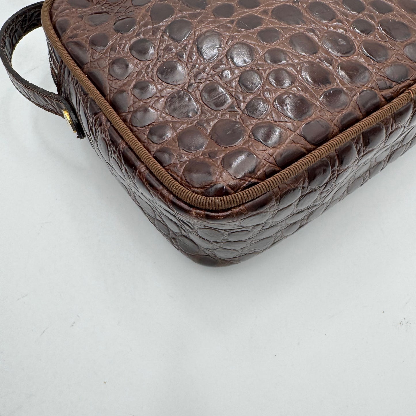 Salvatore Ferragamo Brown Croc Embossed Leather Vara Small Crossbody