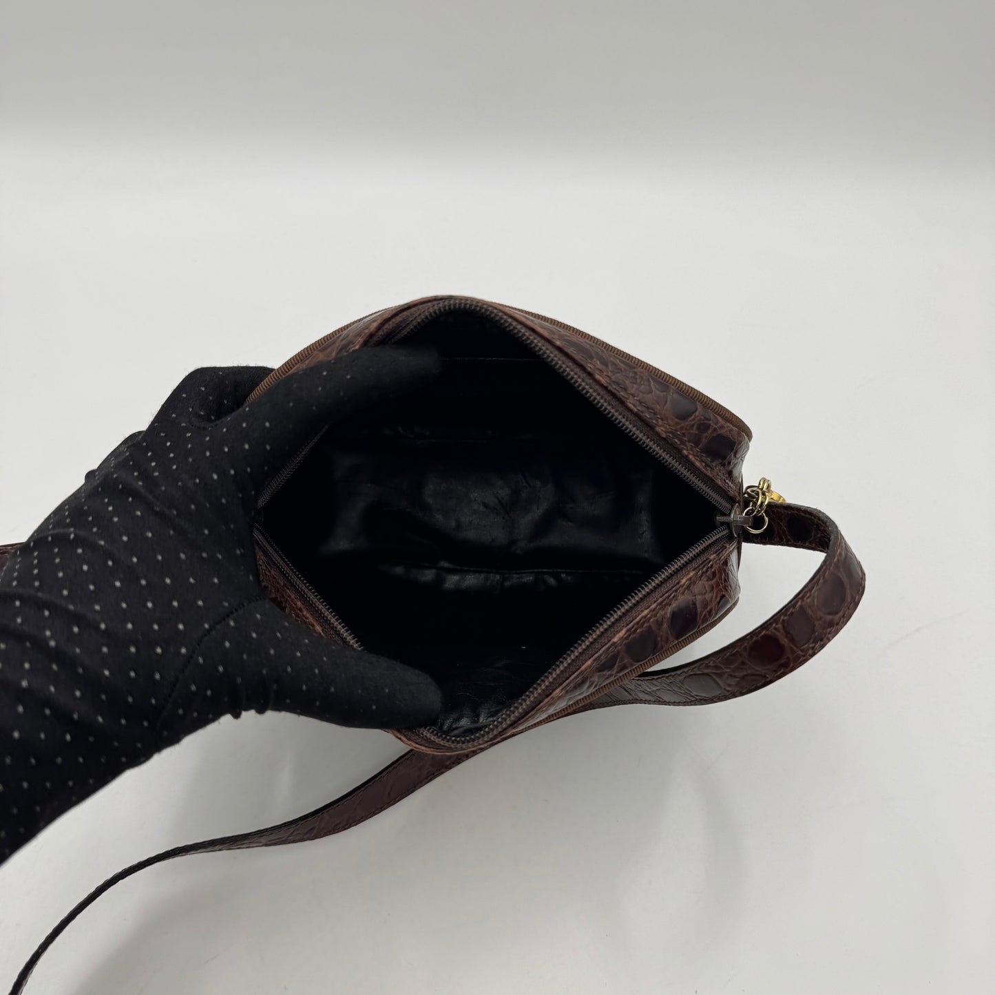 Salvatore Ferragamo Brown Croc Embossed Leather Vara Small Crossbody