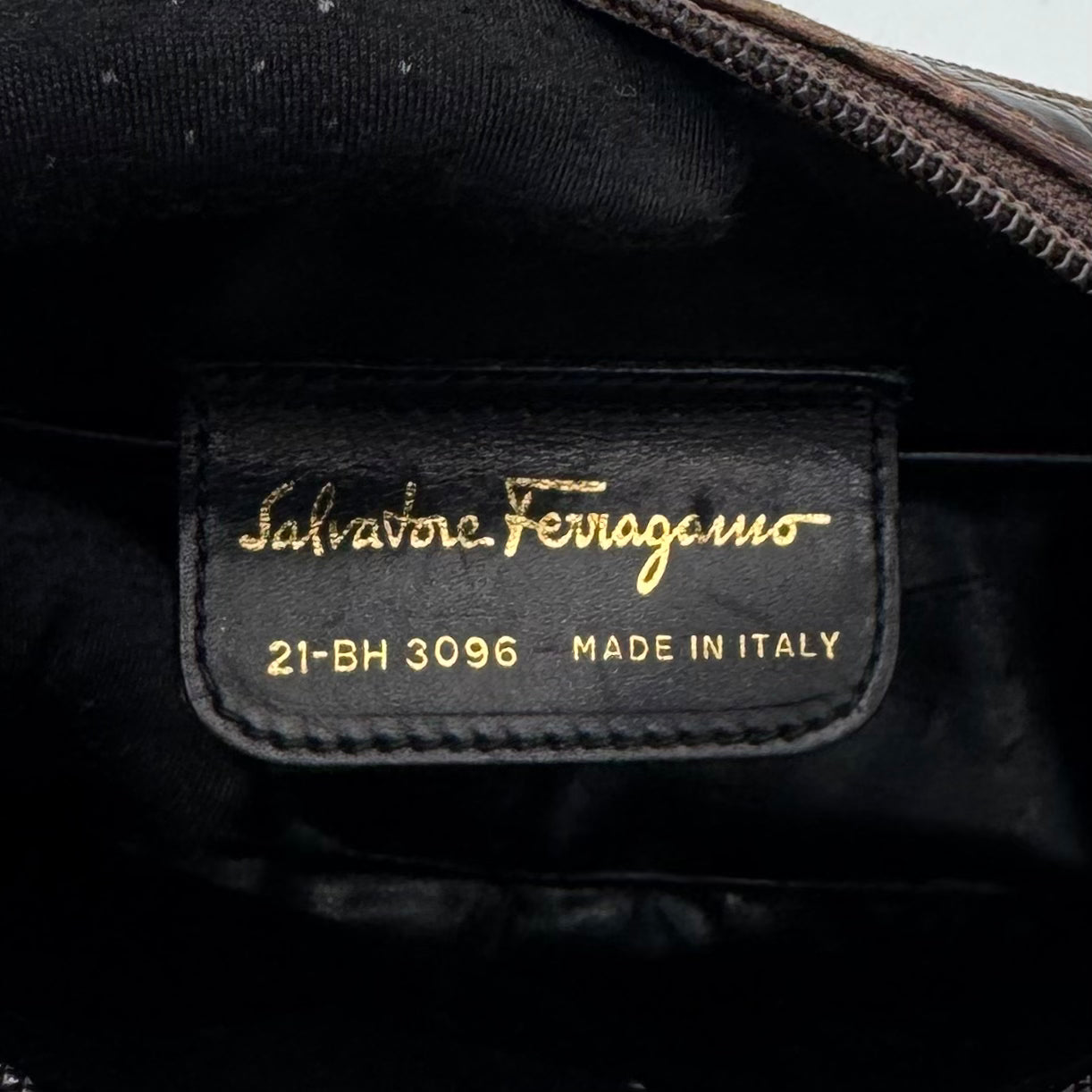 Salvatore Ferragamo Brown Croc Embossed Leather Vara Small Crossbody