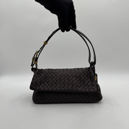 Bottega Veneta Dark Brown Intrecciato Flap Shoulder Bag