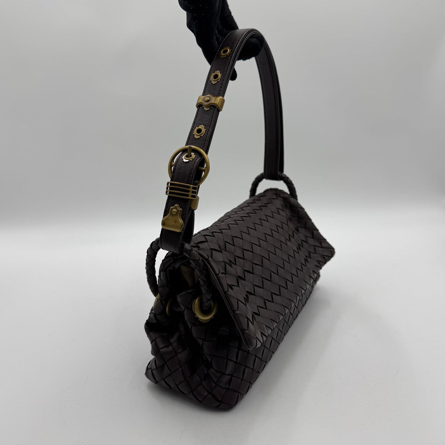 Bottega Veneta Dark Brown Intrecciato Flap Shoulder Bag