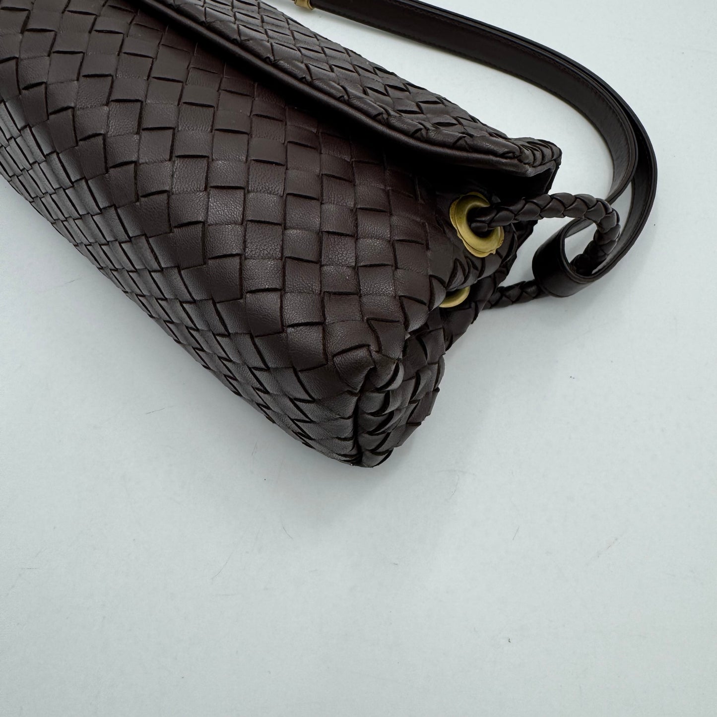 Bottega Veneta Dark Brown Intrecciato Flap Shoulder Bag