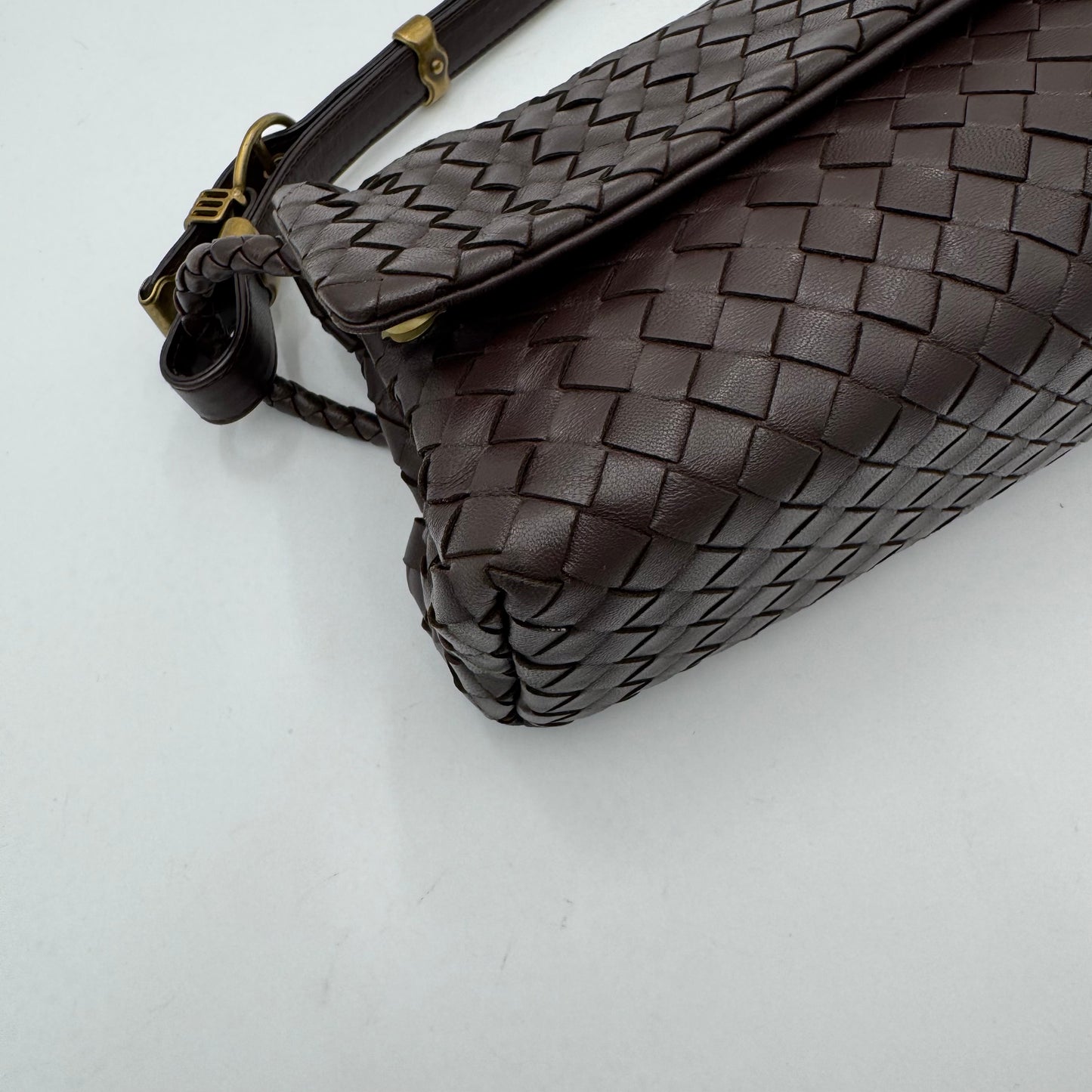 Bottega Veneta Dark Brown Intrecciato Flap Shoulder Bag