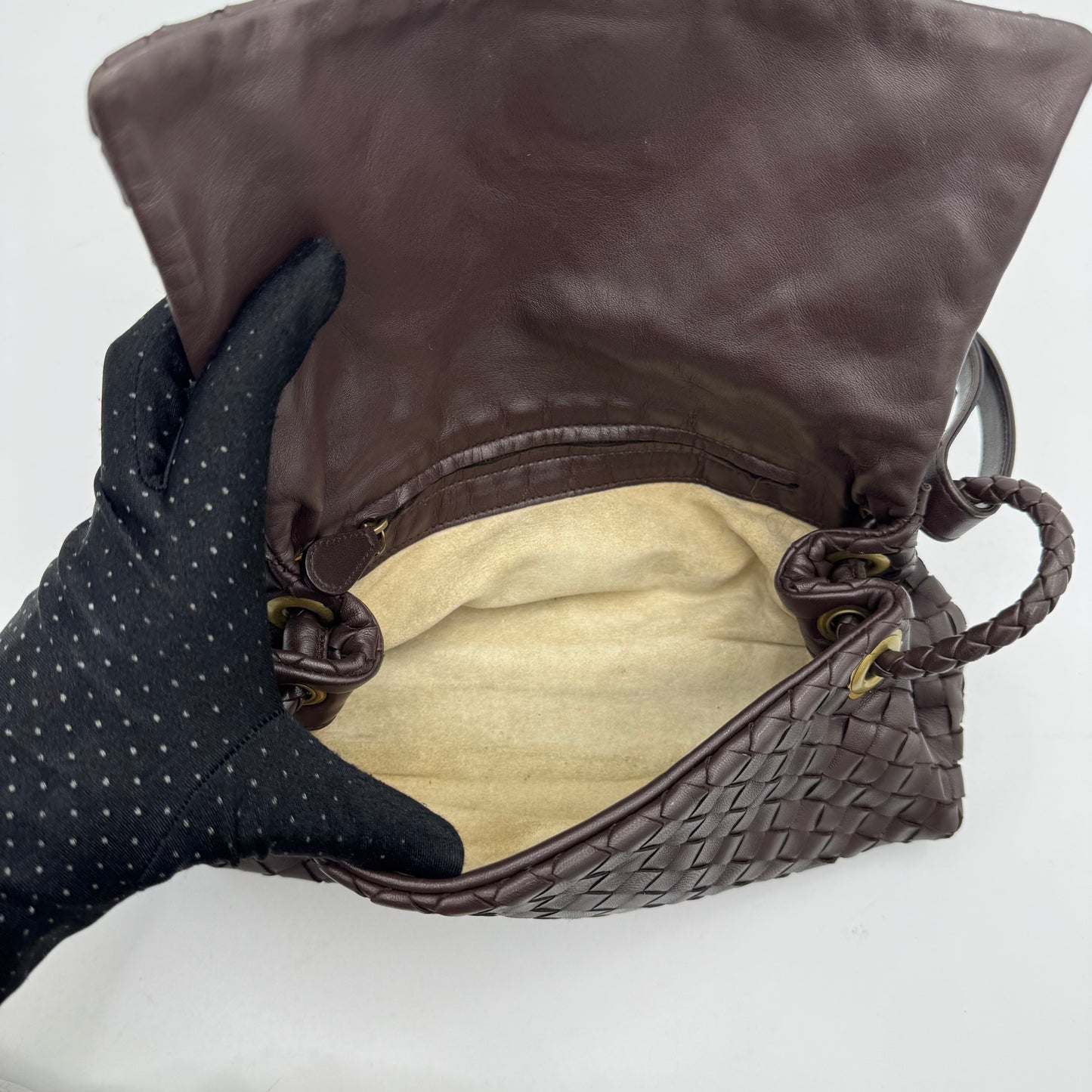 Bottega Veneta Dark Brown Intrecciato Flap Shoulder Bag