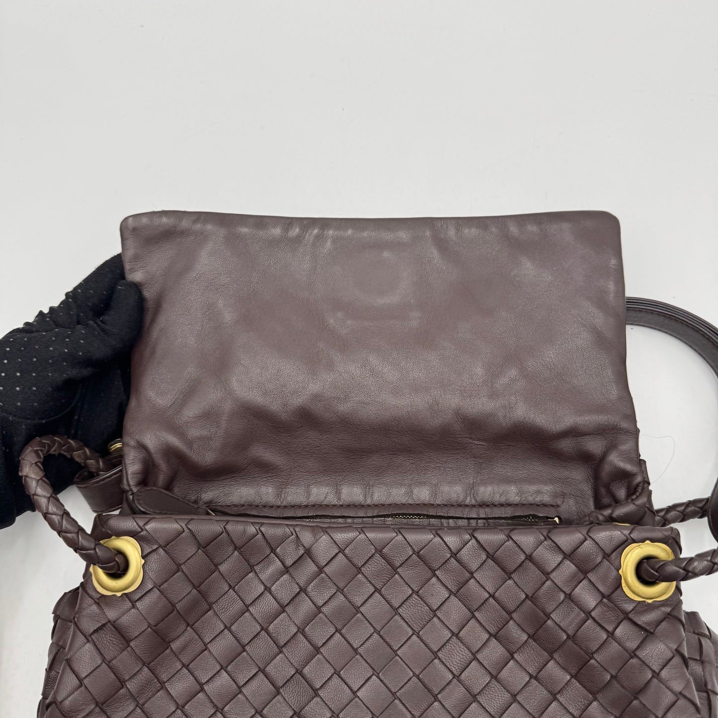 Bottega Veneta Dark Brown Intrecciato Flap Shoulder Bag