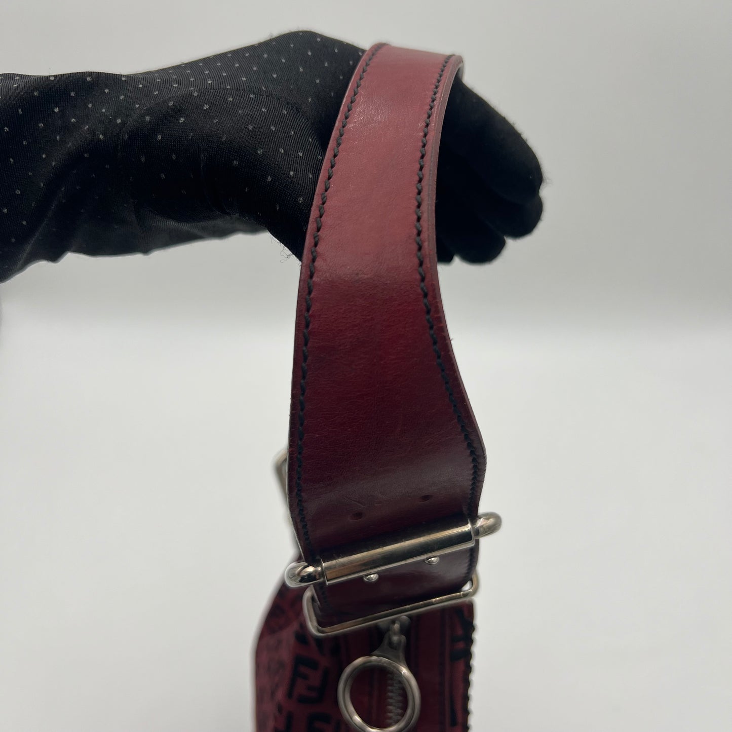 Fendi Burgundy Zucchino Tooled Leather Oyster Shoulder Bag