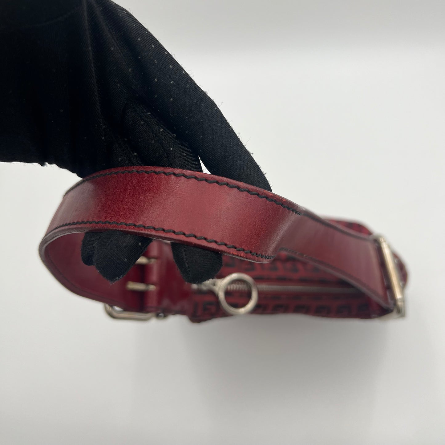 Fendi Burgundy Zucchino Tooled Leather Oyster Shoulder Bag