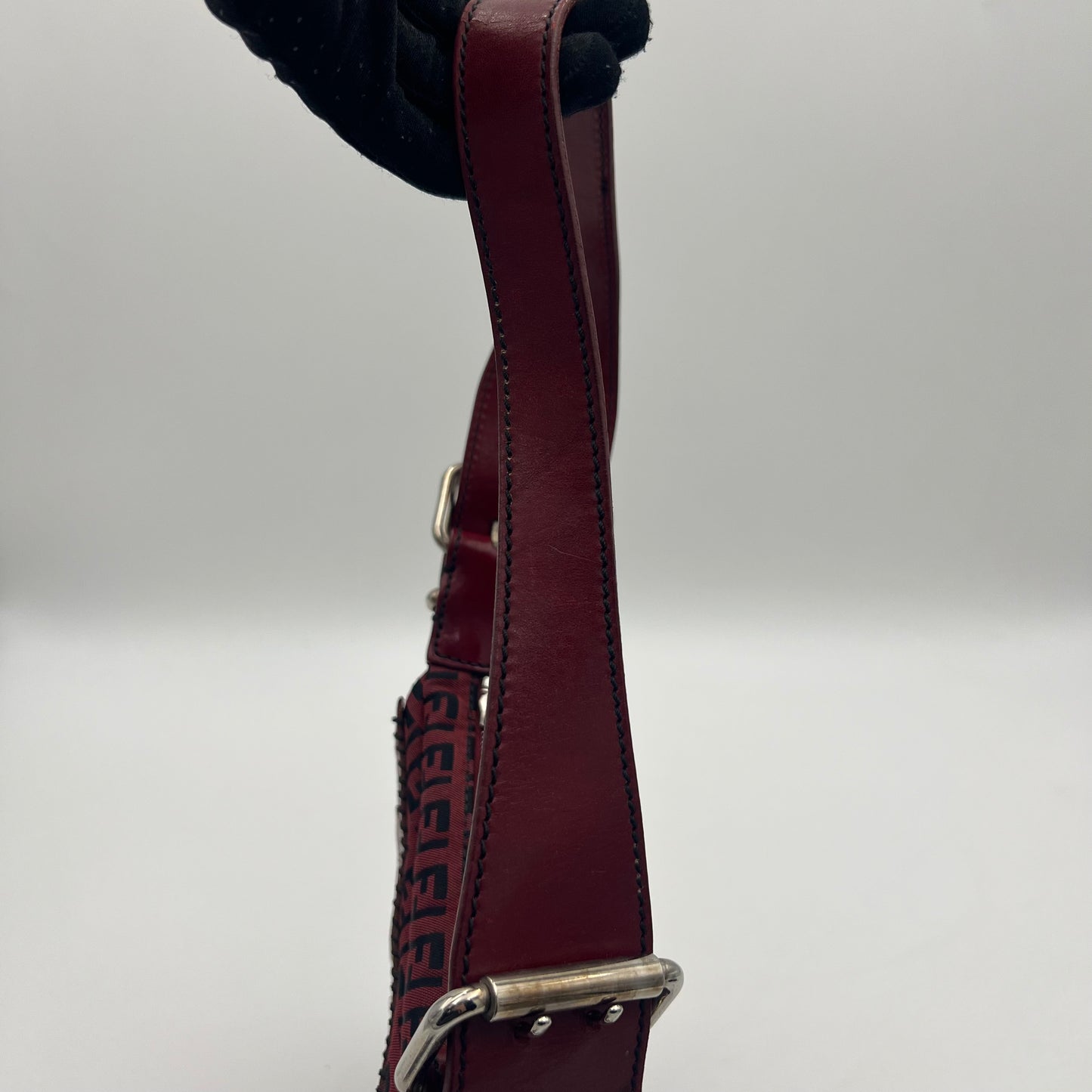 Fendi Burgundy Zucchino Tooled Leather Oyster Shoulder Bag