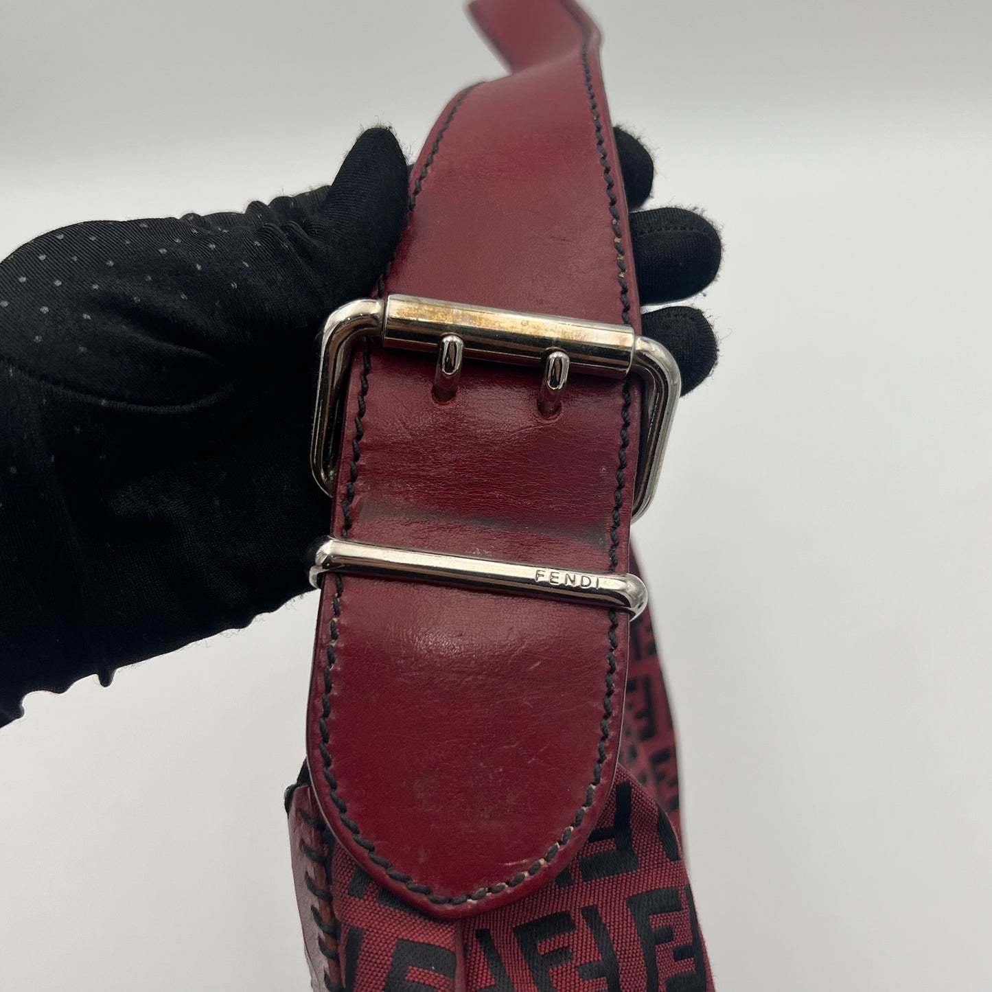 Fendi Burgundy Zucchino Tooled Leather Oyster Shoulder Bag