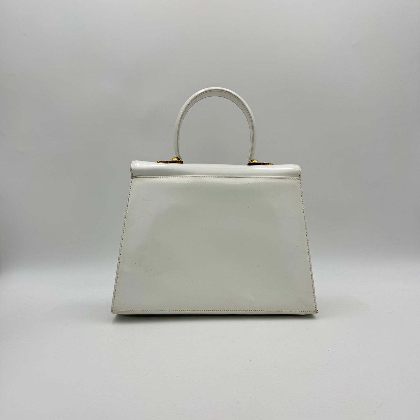 Salvatore Ferragamo White Leather Gancini Top Handle Bag GHW