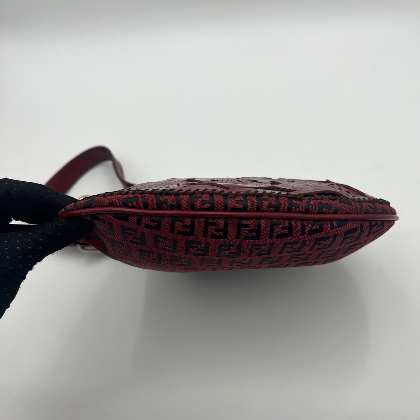 Fendi Burgundy Zucchino Tooled Leather Oyster Shoulder Bag