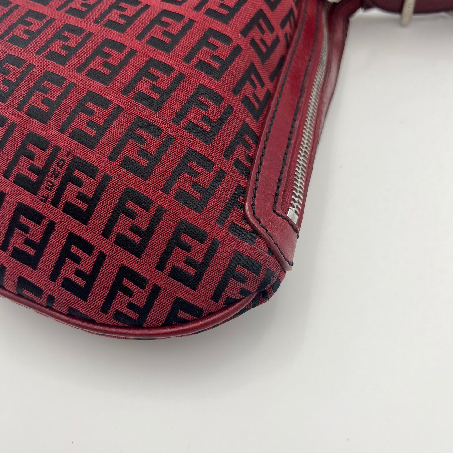 Fendi Burgundy Zucchino Tooled Leather Oyster Shoulder Bag