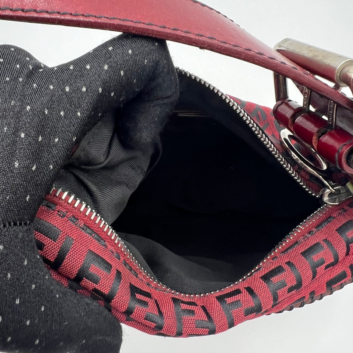Fendi Burgundy Zucchino Tooled Leather Oyster Shoulder Bag