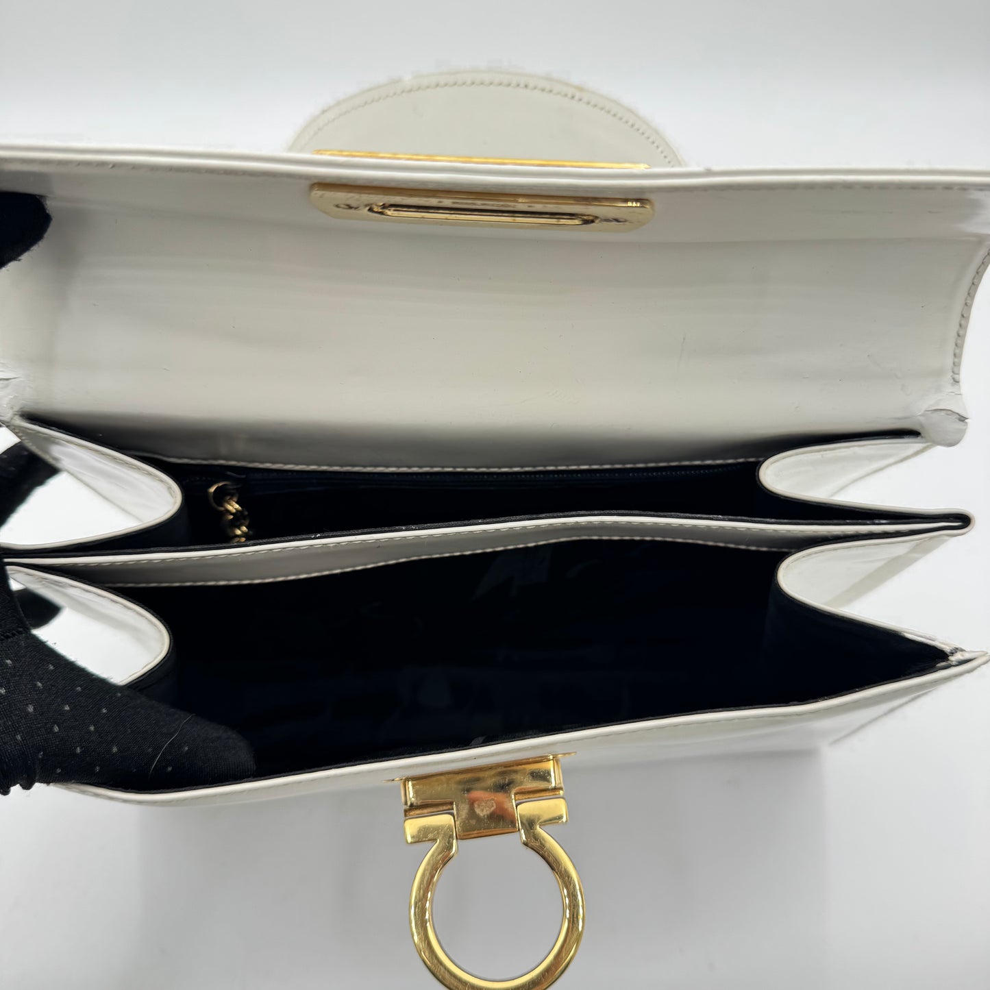 Salvatore Ferragamo White Leather Gancini Top Handle Bag GHW