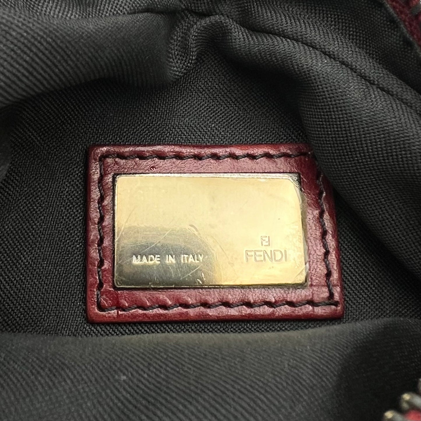 Fendi Burgundy Zucchino Tooled Leather Oyster Shoulder Bag