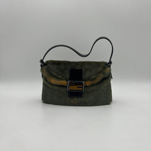 Fendi Olive and Yellow Fur Baguette