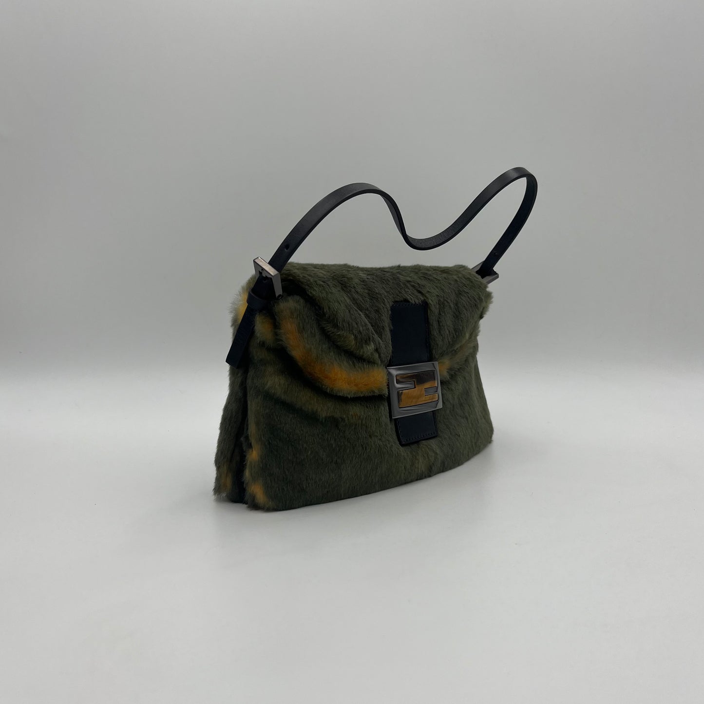Fendi Olive and Yellow Fur Baguette