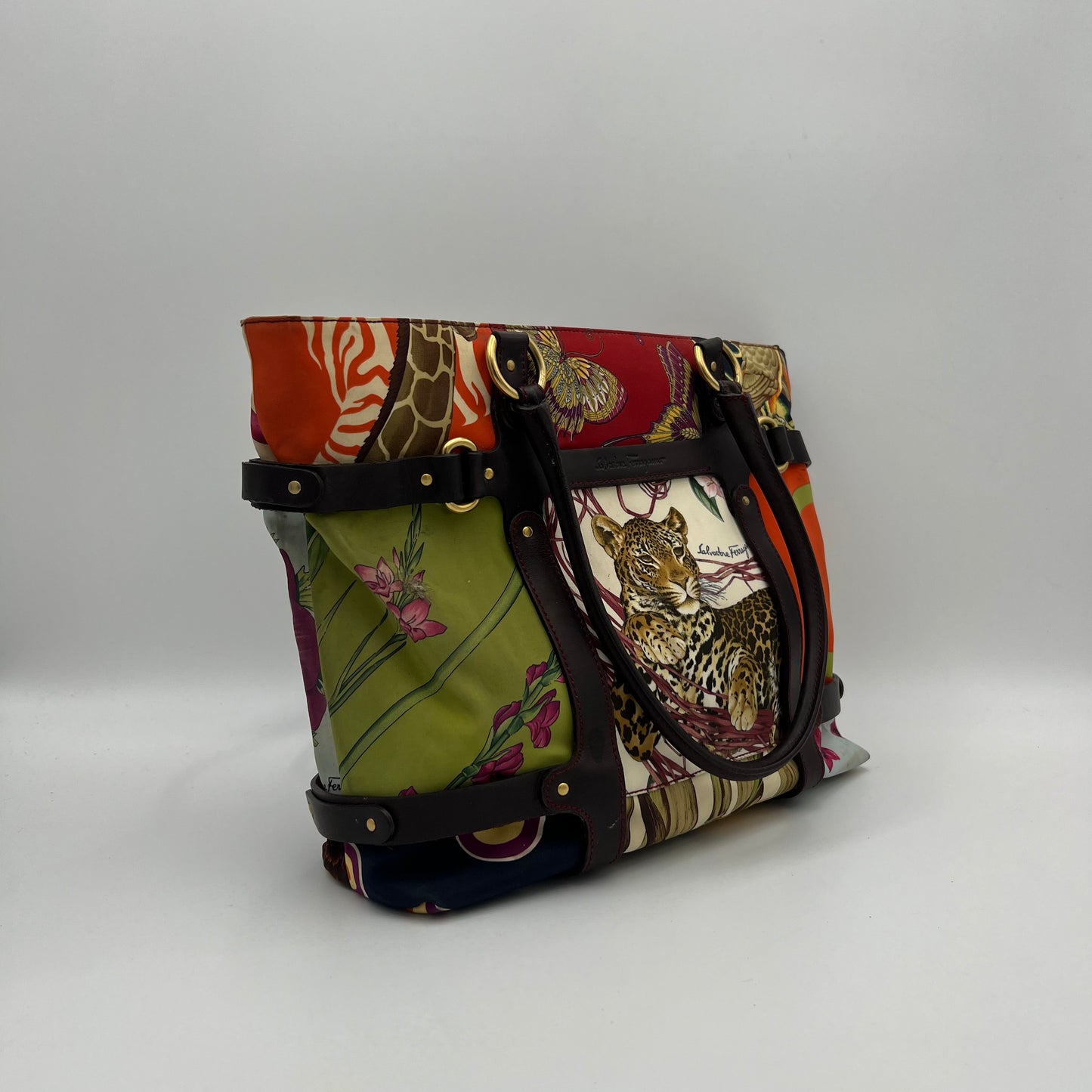 Salvatore Ferragamo Multicolor Animal Print Tote