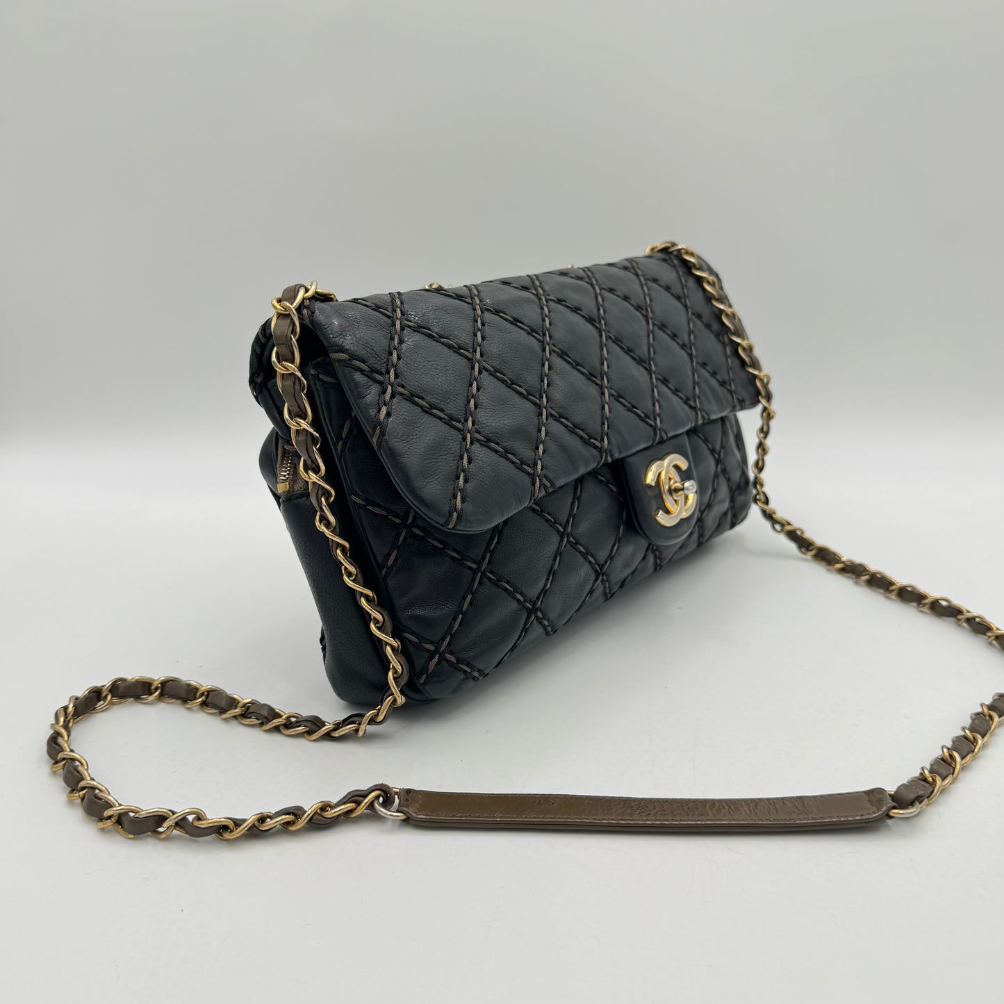 Chanel Black Leather Paris-Dallas Chic Stitch Flap Bag (Series 19)