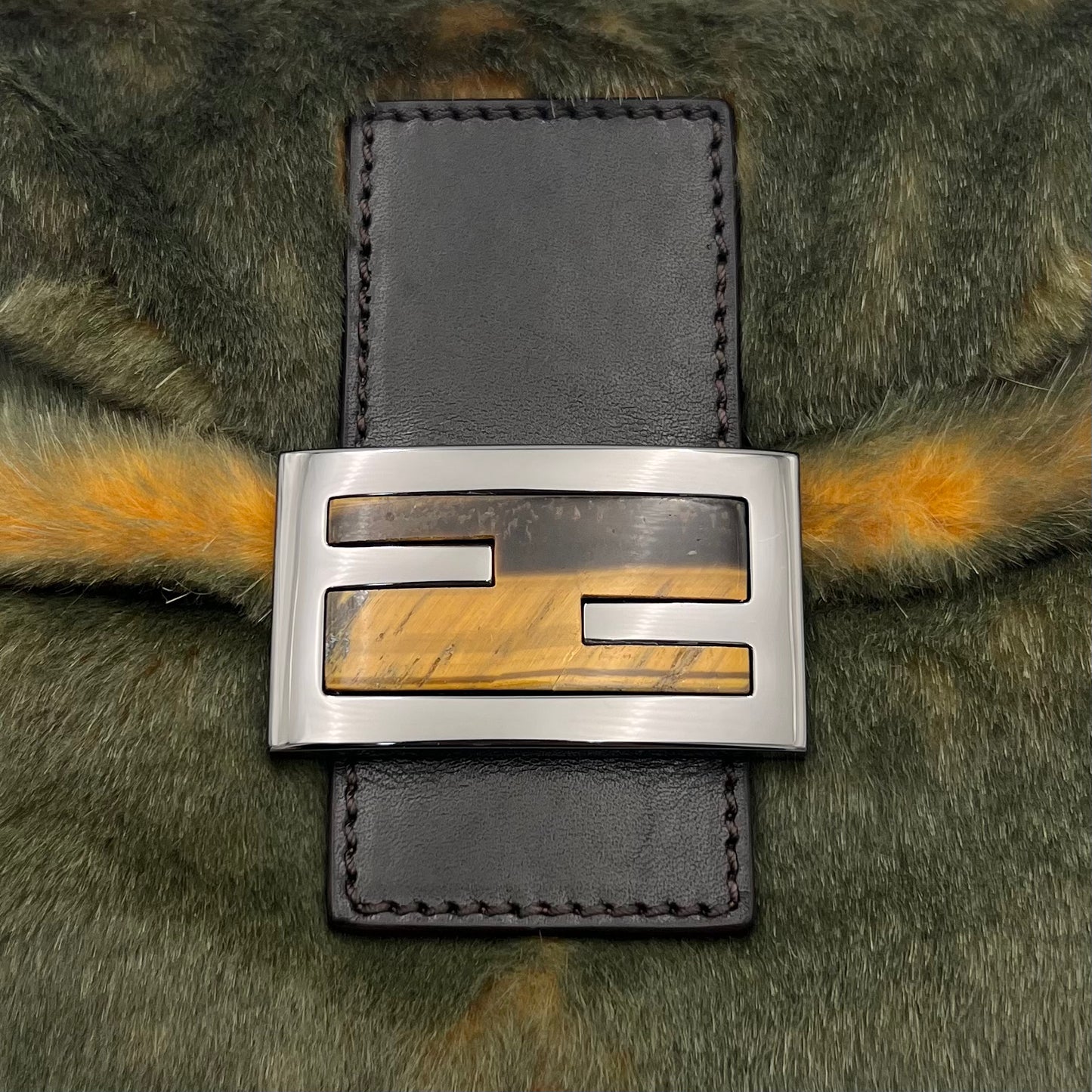 Fendi Olive and Yellow Fur Baguette