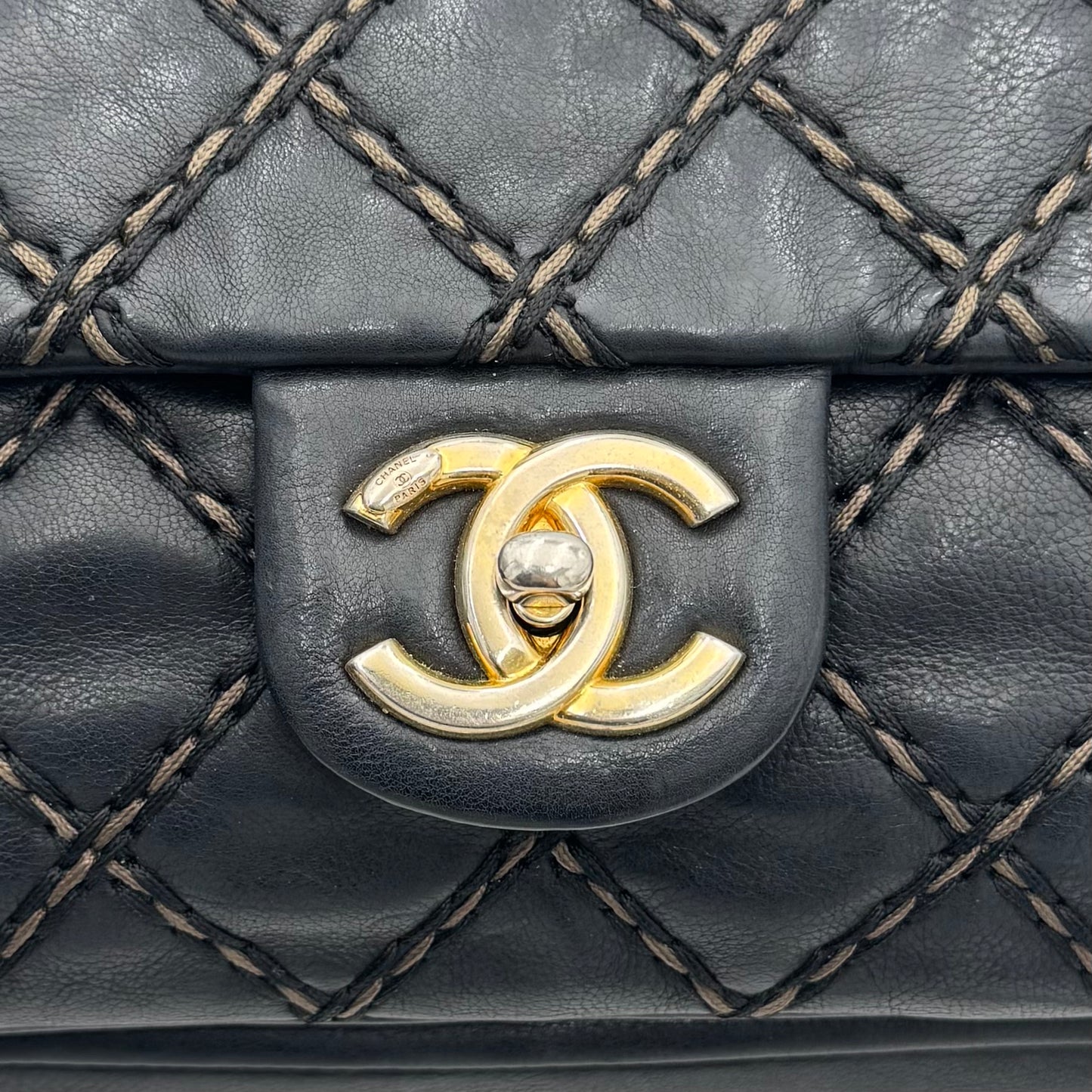 Chanel Black Leather Paris-Dallas Chic Stitch Flap Bag (Series 19)