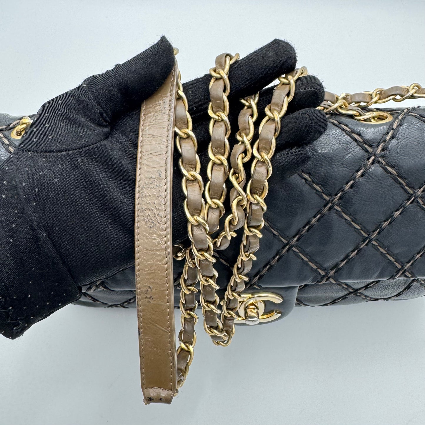 Chanel Black Leather Paris-Dallas Chic Stitch Flap Bag (Series 19)
