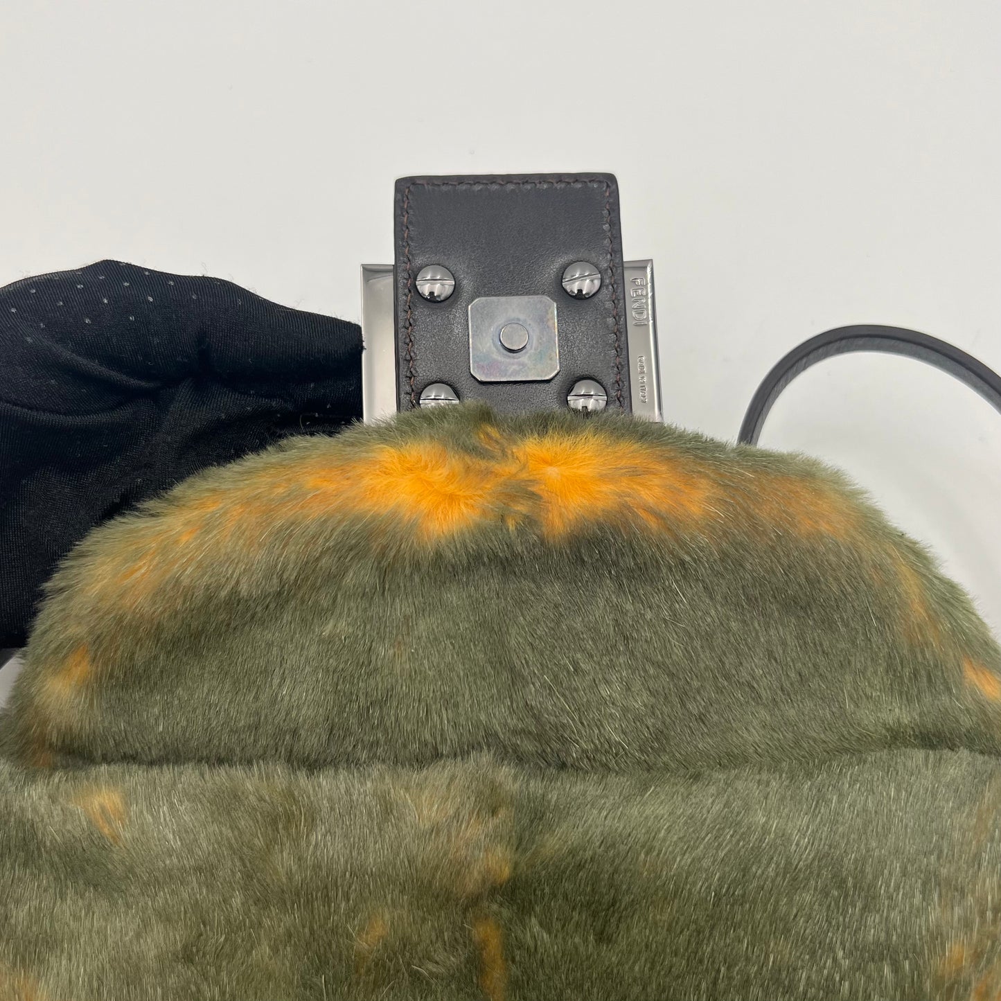 Fendi Olive and Yellow Fur Baguette
