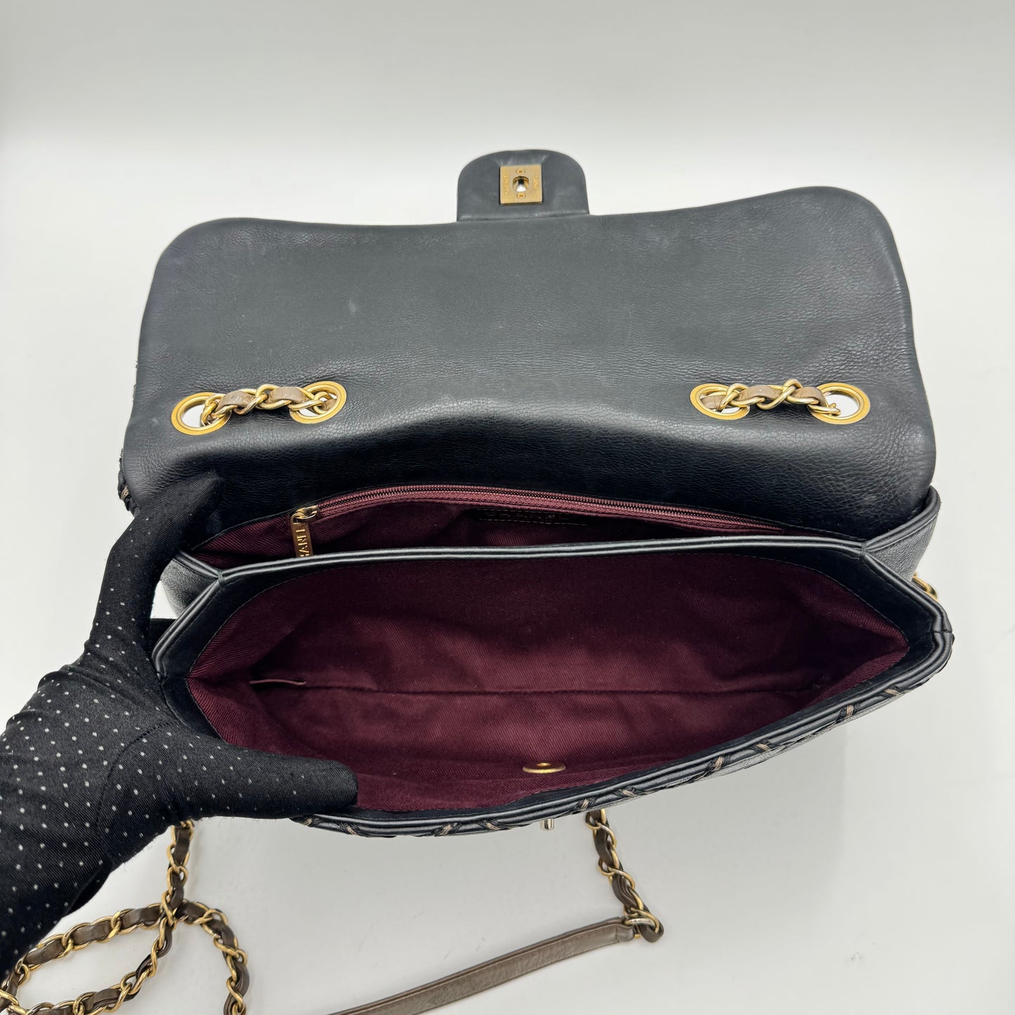 Chanel Black Leather Paris-Dallas Chic Stitch Flap Bag (Series 19)