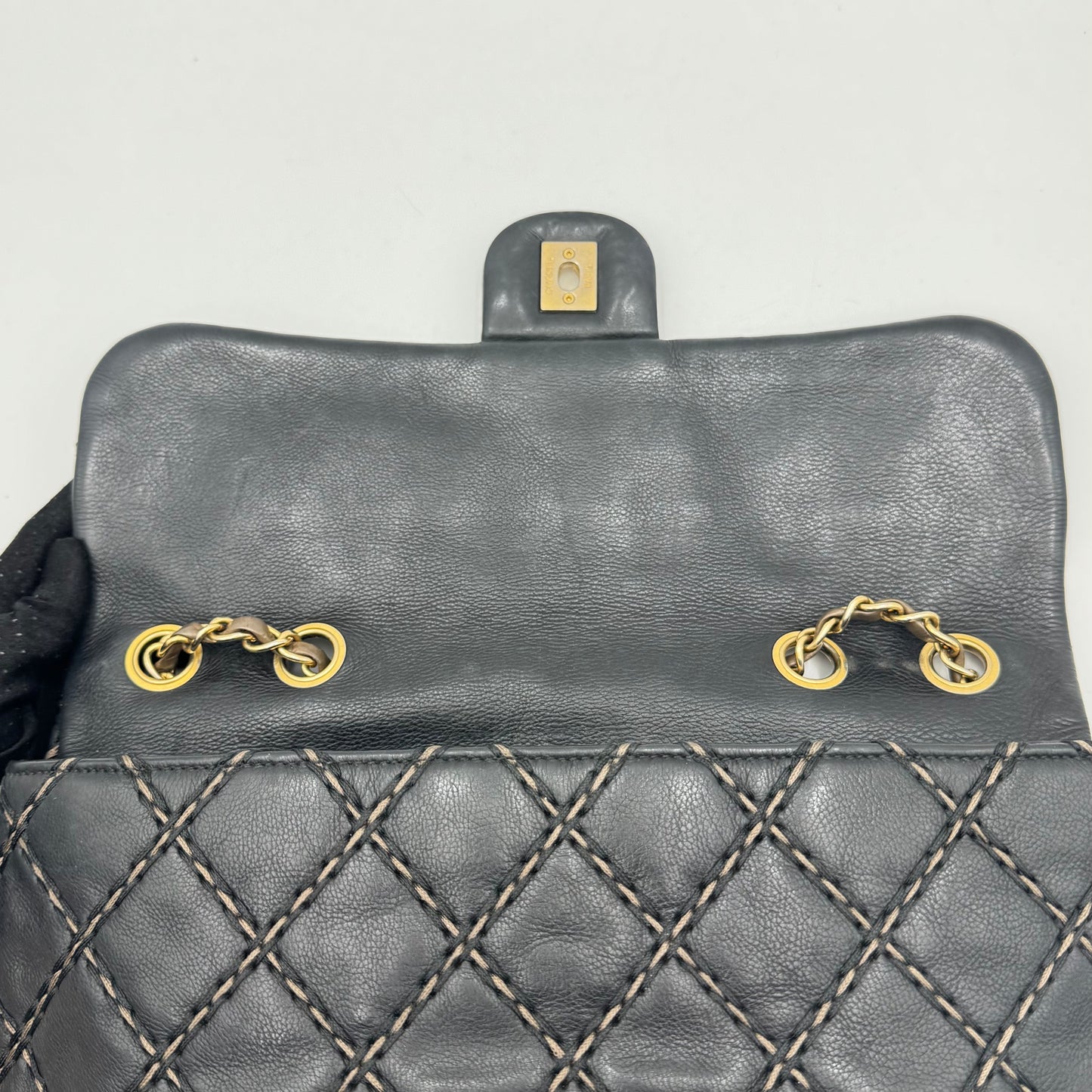 Chanel Black Leather Paris-Dallas Chic Stitch Flap Bag (Series 19)