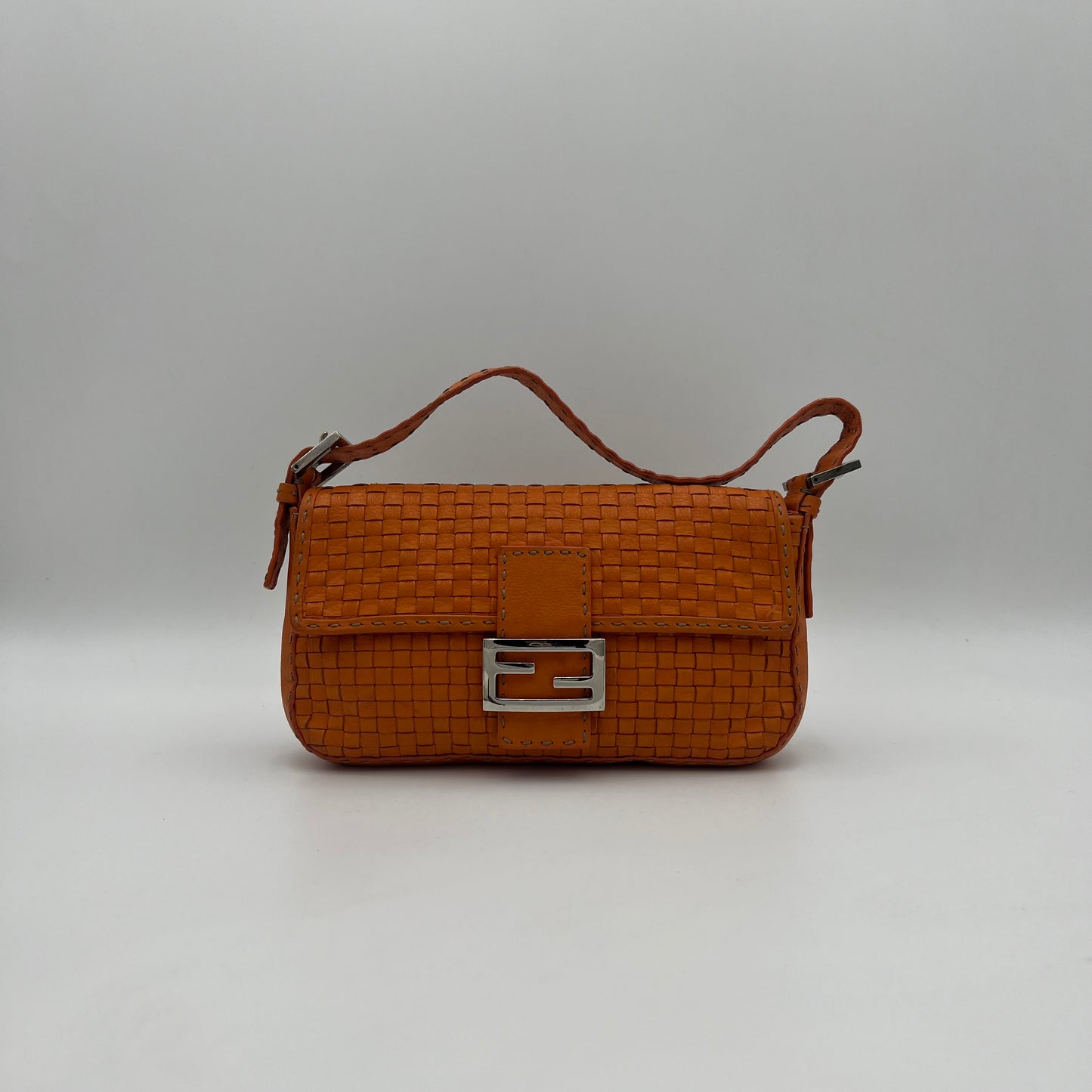 Fendi Orange Woven Leather Baguette