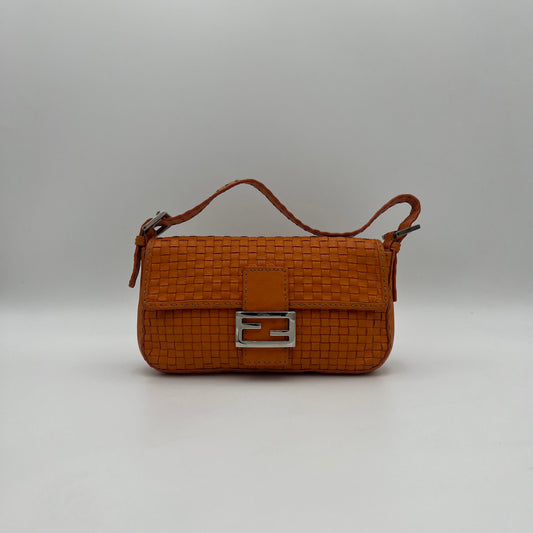 Fendi Orange Woven Leather Baguette
