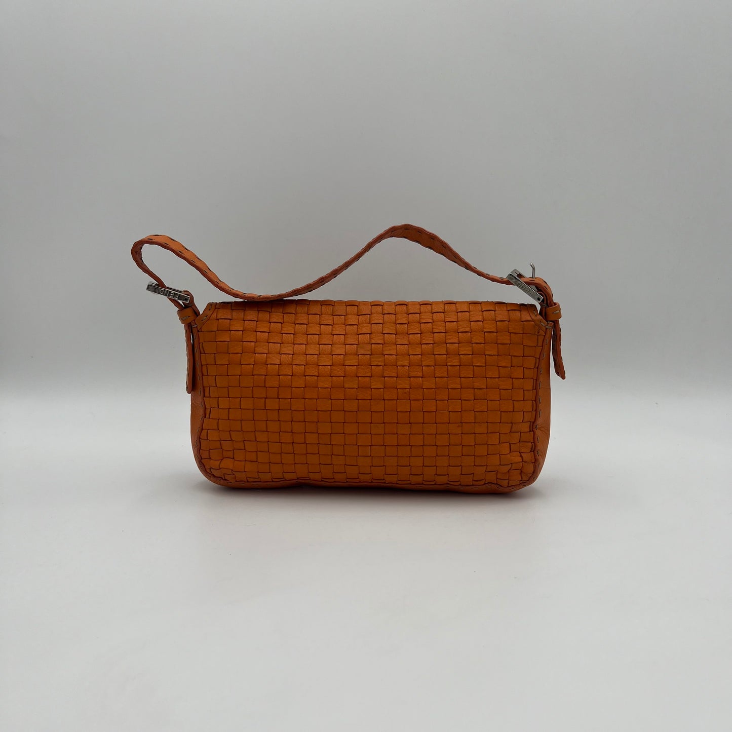 Fendi Orange Woven Leather Baguette