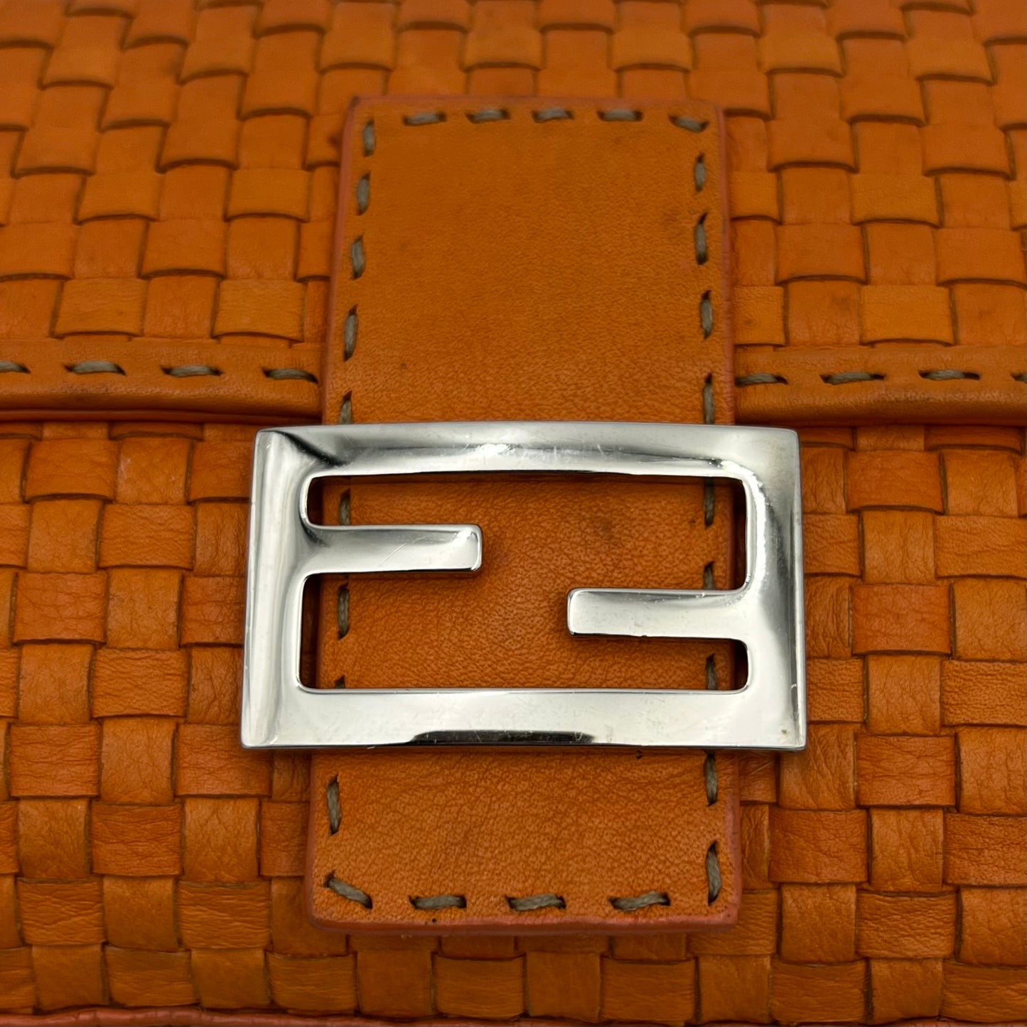 Fendi Orange Woven Leather Baguette