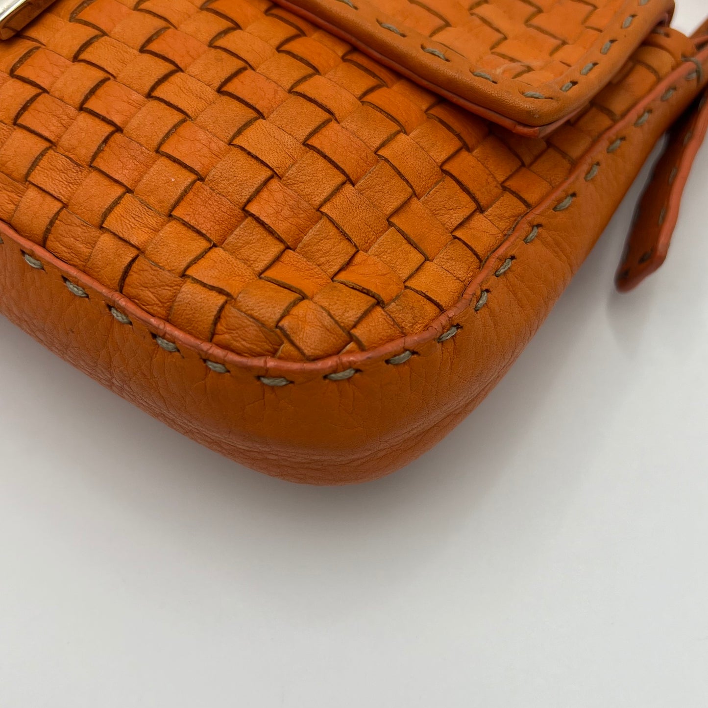 Fendi Orange Woven Leather Baguette